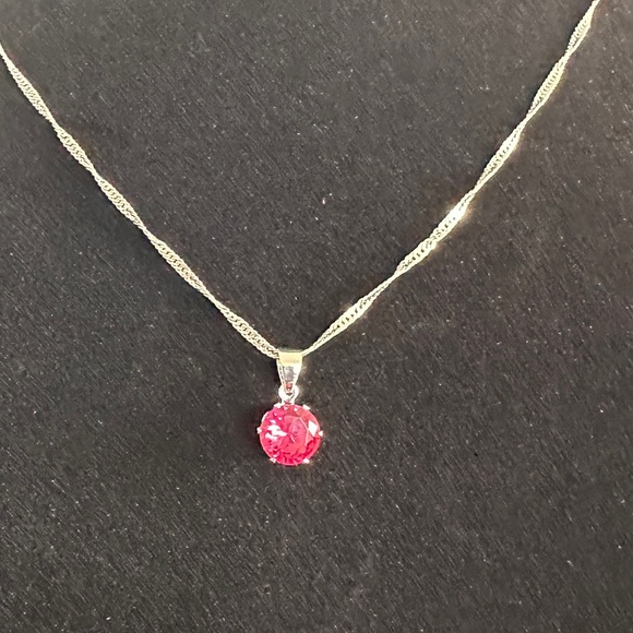 Sterling Silver Necklace and Earring Set with Pink Gemstones - Picture 2 of 10